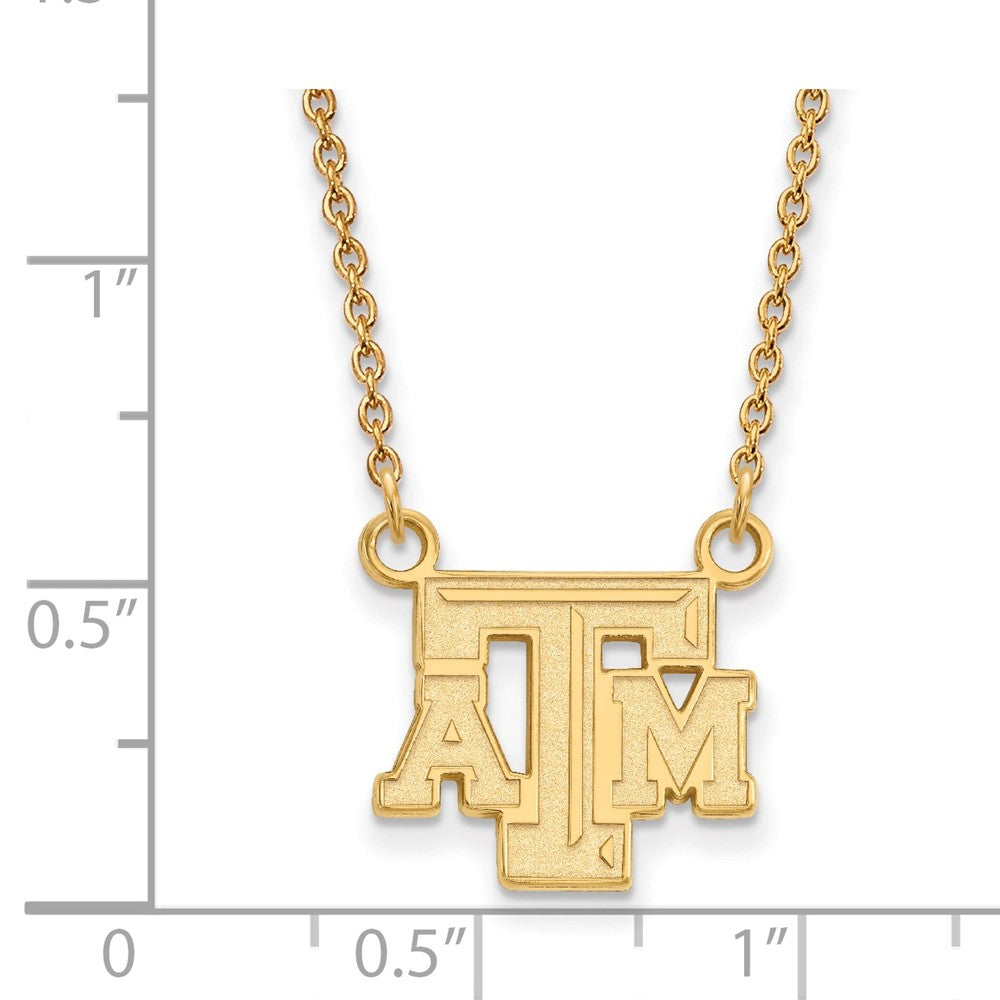 Alternate view of the 14k Gold Plated Silver Texas A&M U Small 'TAM' Pendant Necklace by The Black Bow Jewelry Co.