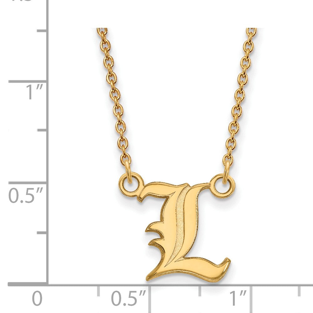 Alternate view of the 14k Gold Plated Silver U of Louisville Small Script 'L' Necklace by The Black Bow Jewelry Co.