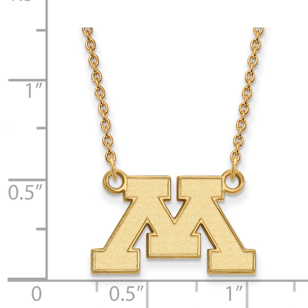Alternate view of the 14k Gold Plated Silver U of Minnesota Small Initial M Pendant Necklace by The Black Bow Jewelry Co.