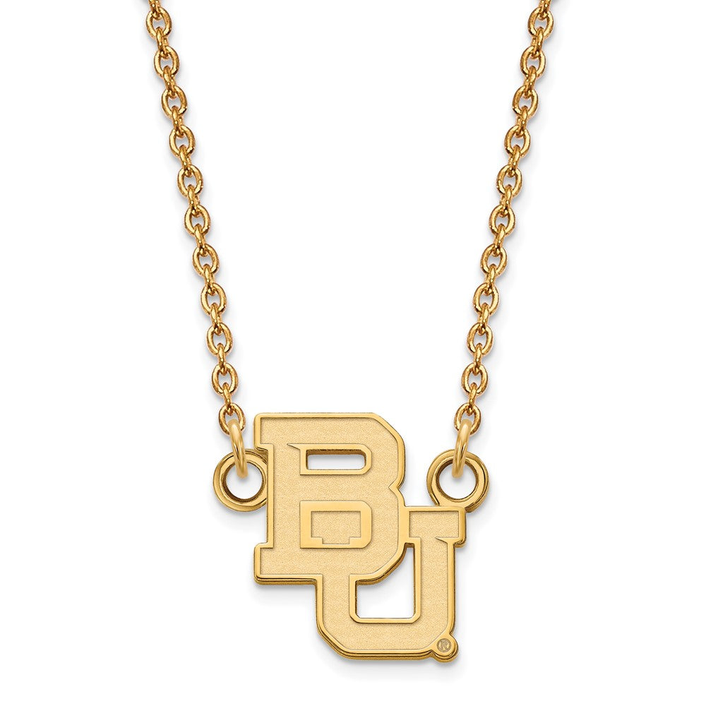 14k Gold Plated Silver Baylor U Small 'BU' Pendant Necklace, Item N13727 by The Black Bow Jewelry Co.