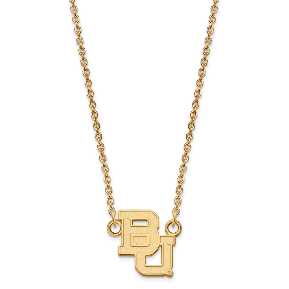 Alternate view of the 14k Gold Plated Silver Baylor U Small 'BU' Pendant Necklace by The Black Bow Jewelry Co.