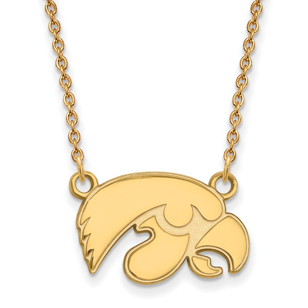 14k Gold Plated Silver U of Iowa Small Hawkeye Pendant Necklace, Item N13748 by The Black Bow Jewelry Co.