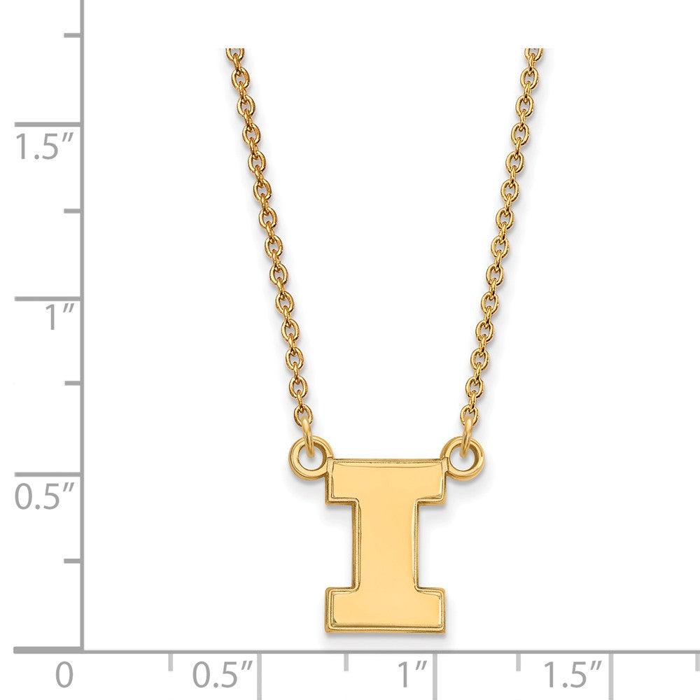 Alternate view of the 14k Gold Plated Silver U of Illinois Small Initial I Pendant Necklace by The Black Bow Jewelry Co.