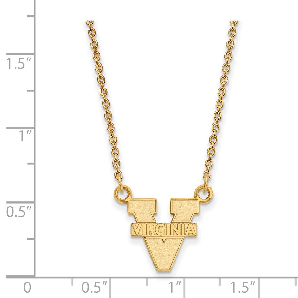 Alternate view of the 14k Gold Plated Silver U of Virginia Small 'V' Logo Pendant Necklace by The Black Bow Jewelry Co.
