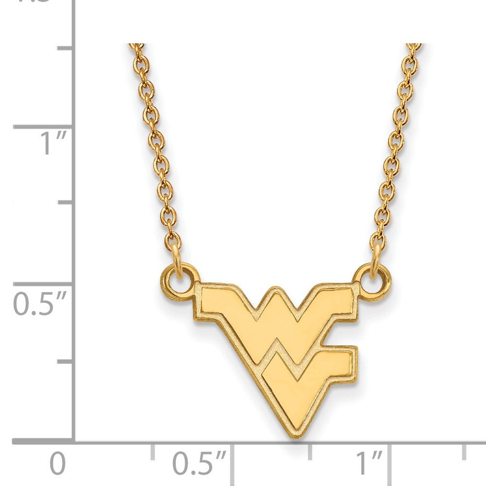 Alternate view of the 14k Gold Plated Silver West Virginia U Small Pendant Necklace by The Black Bow Jewelry Co.