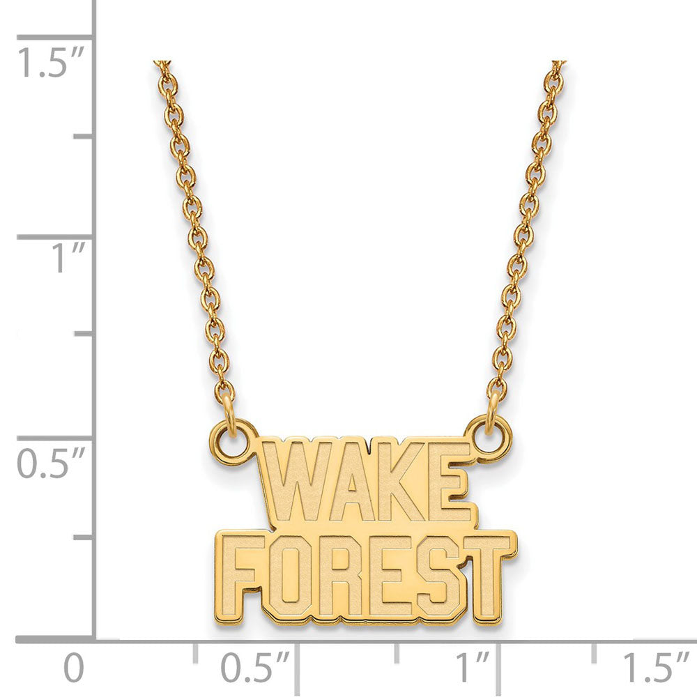 Alternate view of the 14k Gold Plated Silver Wake Forest U Small Pendant Necklace by The Black Bow Jewelry Co.