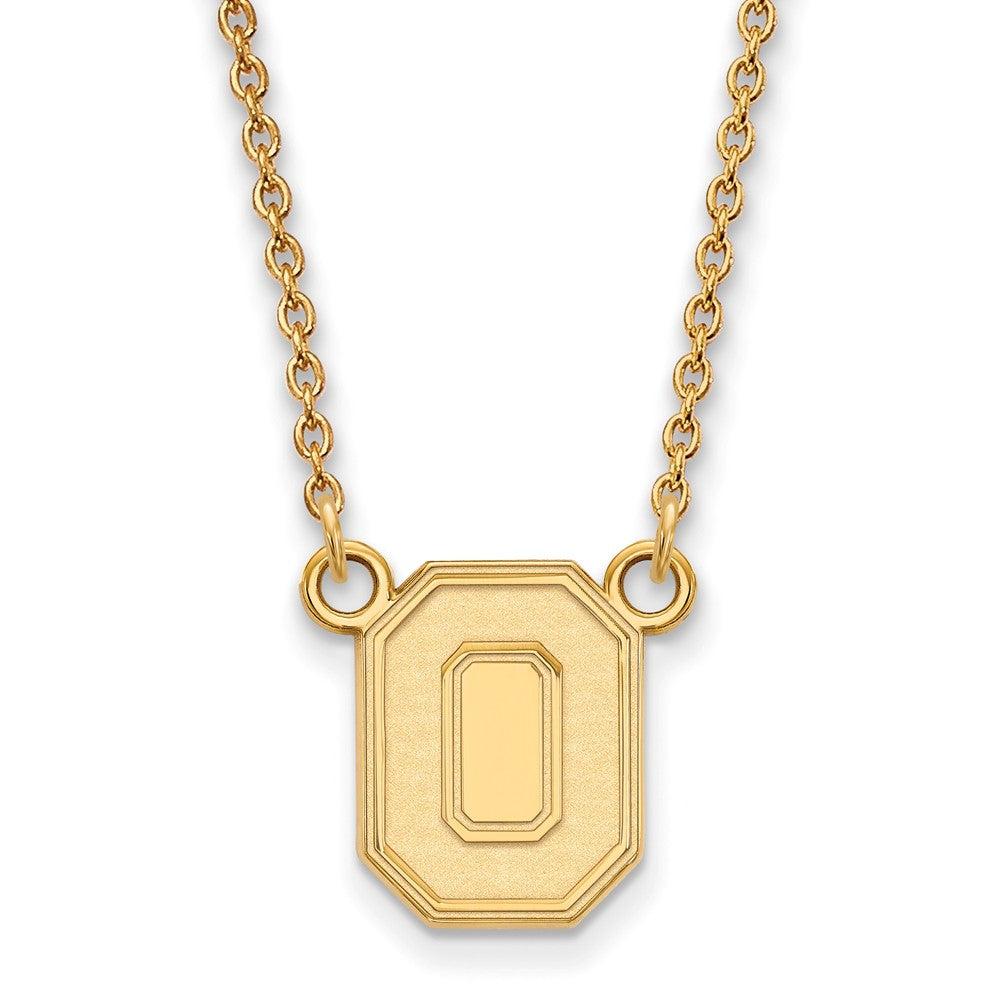 14k Gold Plated Silver Ohio State Small Pendant Necklace, 18 Inch, Item N13789 by The Black Bow Jewelry Co.