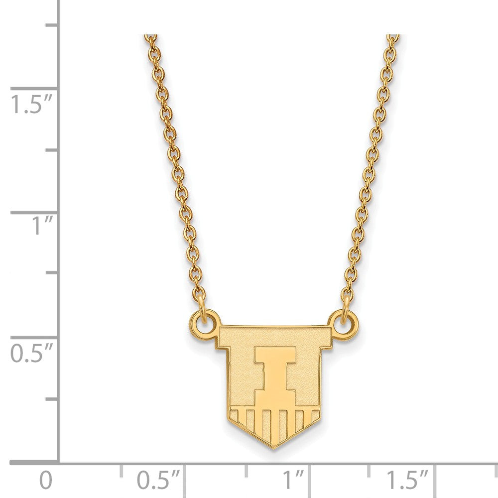 Alternate view of the 14k Gold Plated Silver U of Illinois Small Shield Pendant Necklace by The Black Bow Jewelry Co.