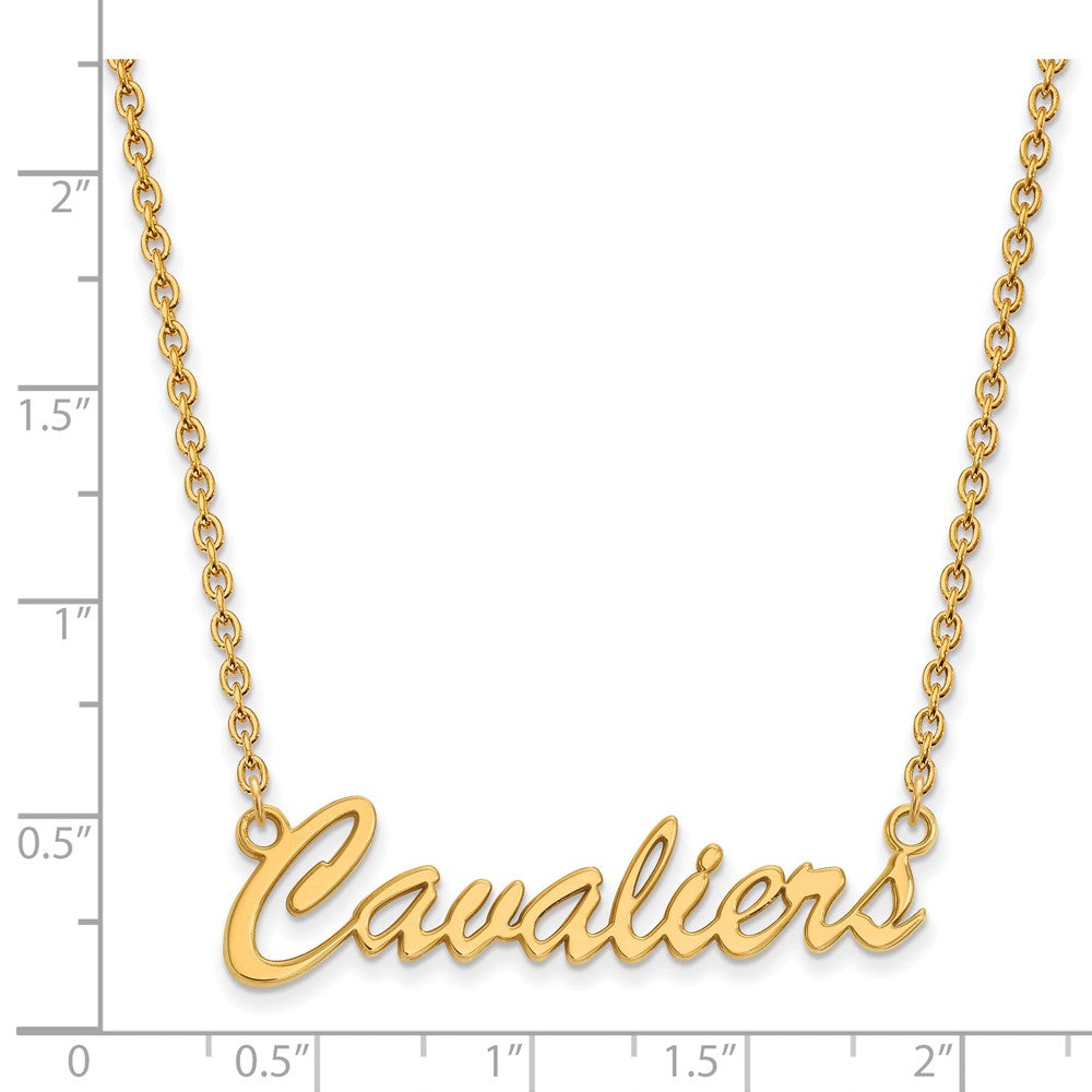 Alternate view of the 14k Gold Plated Silver U of Virginia Medium Script Pendant Necklace by The Black Bow Jewelry Co.