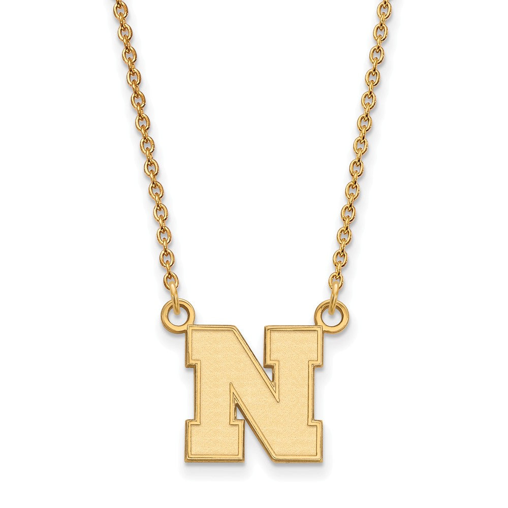 14k Gold Plated Silver U of Nebraska Small Initial N Pendant Necklace, Item N13833 by The Black Bow Jewelry Co.