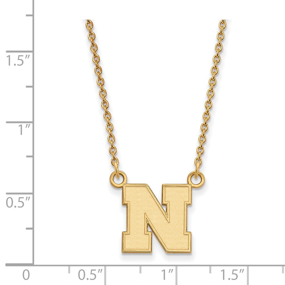 Alternate view of the 14k Gold Plated Silver U of Nebraska Small Initial N Pendant Necklace by The Black Bow Jewelry Co.