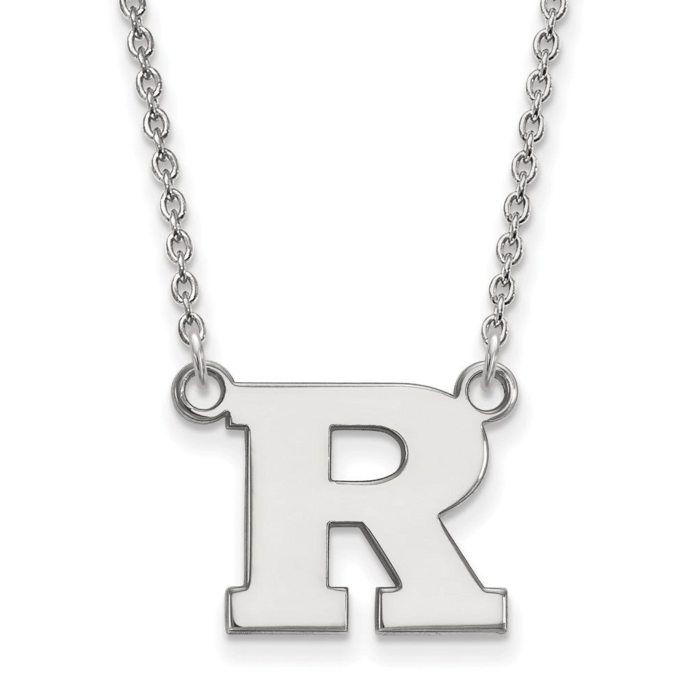 Sterling Silver Rutgers Small Initial R Pendant Necklace, Item N13862 by The Black Bow Jewelry Co.