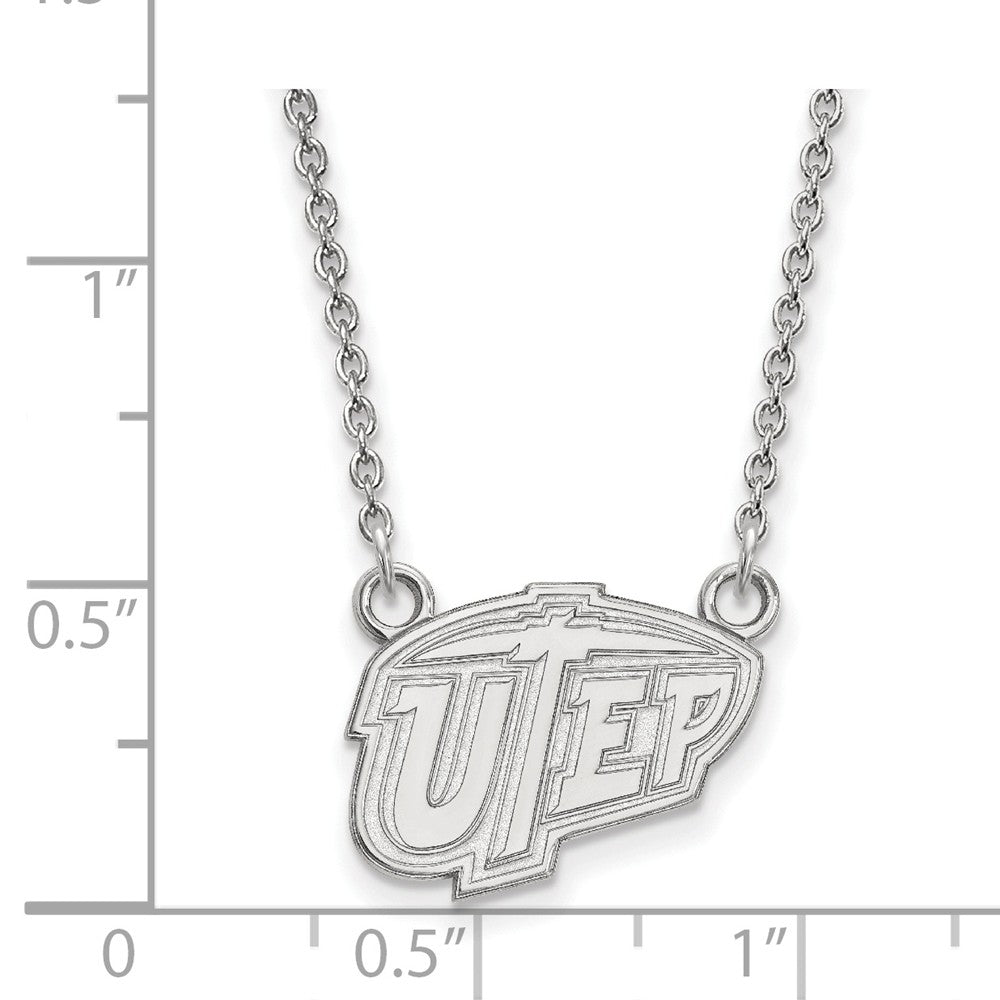 Alternate view of the Sterling Silver U of Texas at El Paso Small Pendant Necklace by The Black Bow Jewelry Co.