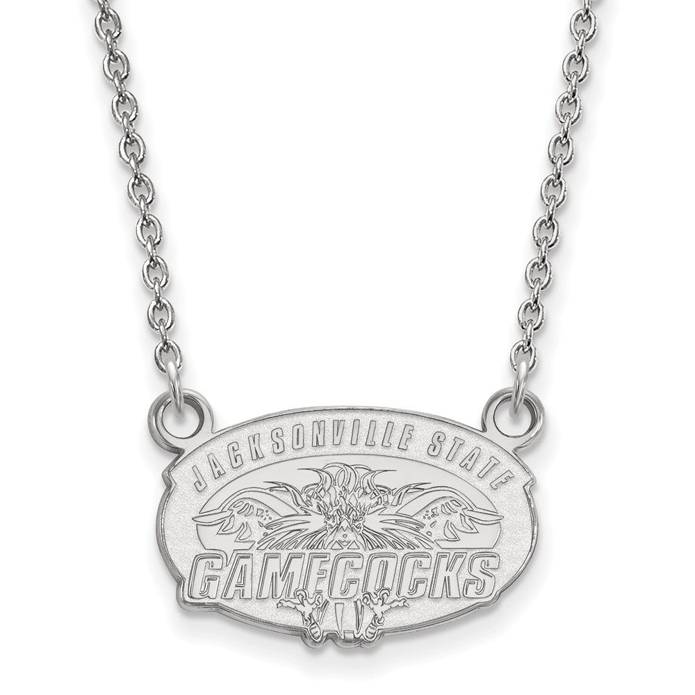 Sterling Silver Jacksonville State U. Small Pendant Necklace, Item N13876 by The Black Bow Jewelry Co.