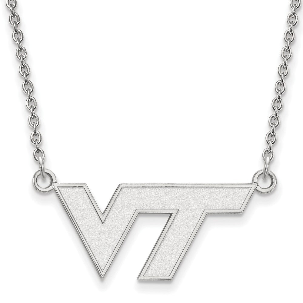 Sterling Silver Virginia Tech Small 'VT' Pendant Necklace, Item N13890 by The Black Bow Jewelry Co.