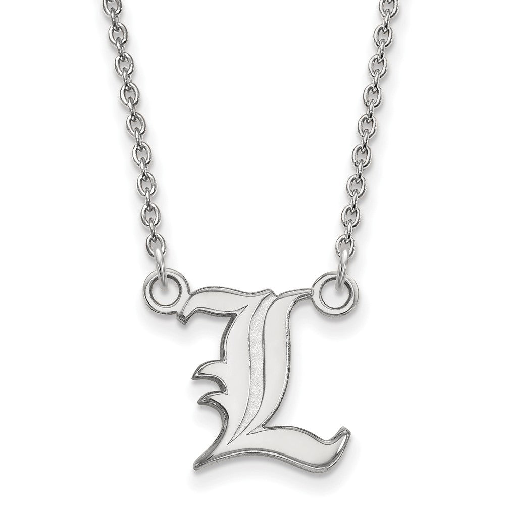 Sterling Silver U of Louisville Small Script 'L' Pendant Necklace, Item N13915 by The Black Bow Jewelry Co.