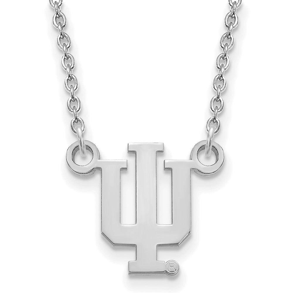 Sterling Silver Indiana U Small &#39;IU&#39; Letter Pendant Necklace, Item N13935 by The Black Bow Jewelry Co.