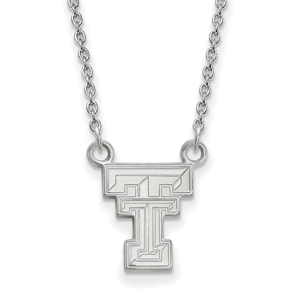 Sterling Silver Texas Tech U Small &#39;TT&#39; Pendant Necklace, Item N13942 by The Black Bow Jewelry Co.