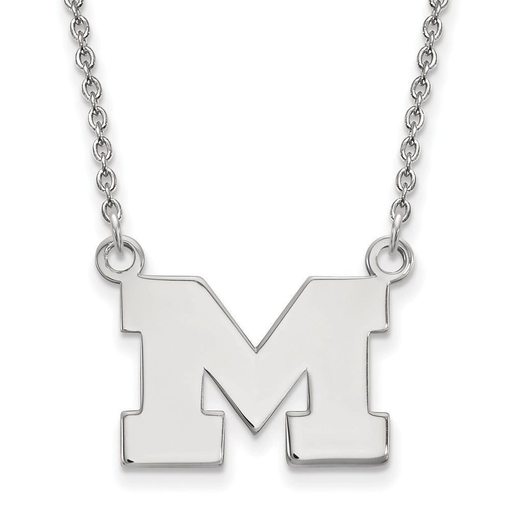 Sterling Silver U of Michigan Small Initial M Pendant Necklace, Item N13949 by The Black Bow Jewelry Co.