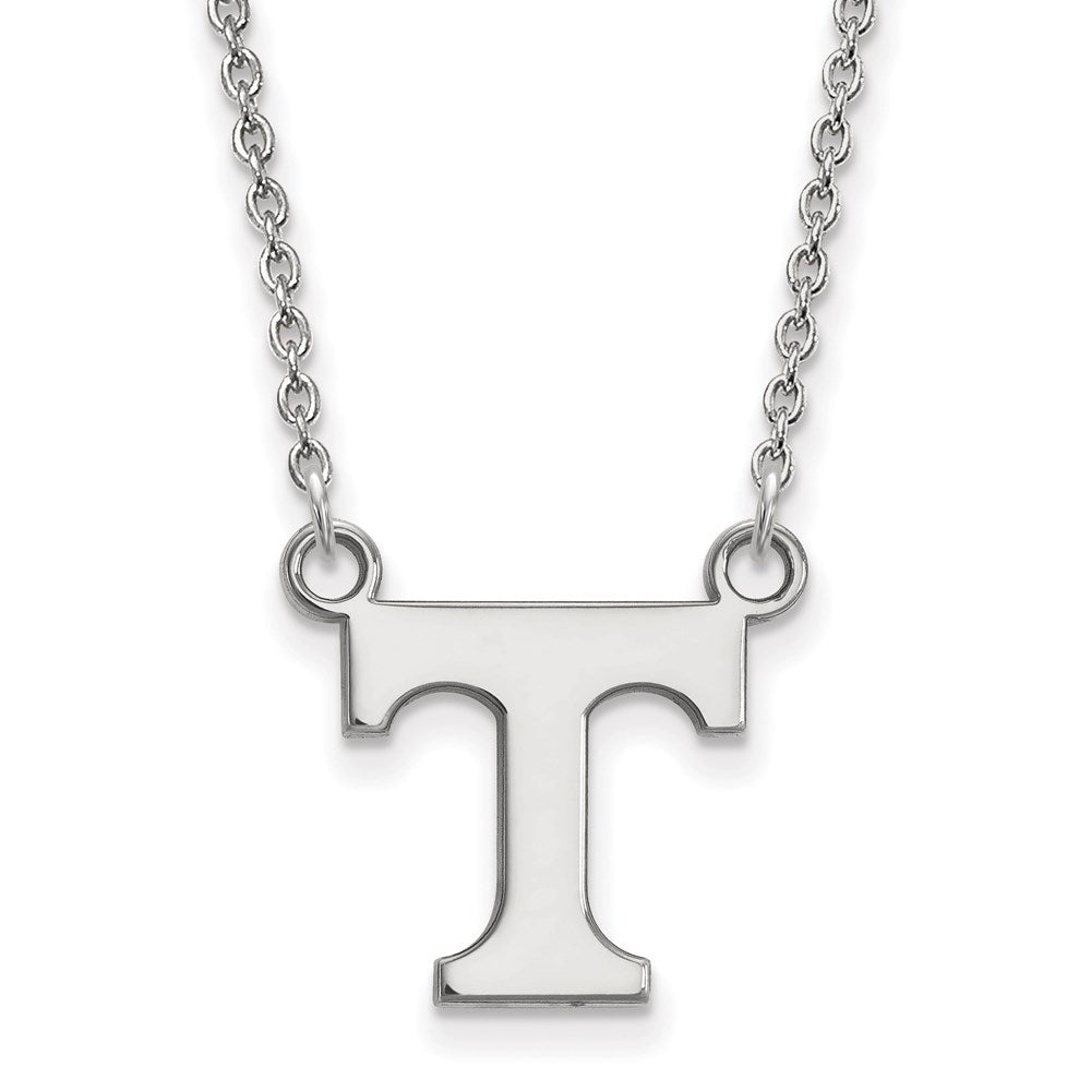 Sterling Silver U of Tennessee Small Initial T Pendant Necklace, Item N13955 by The Black Bow Jewelry Co.