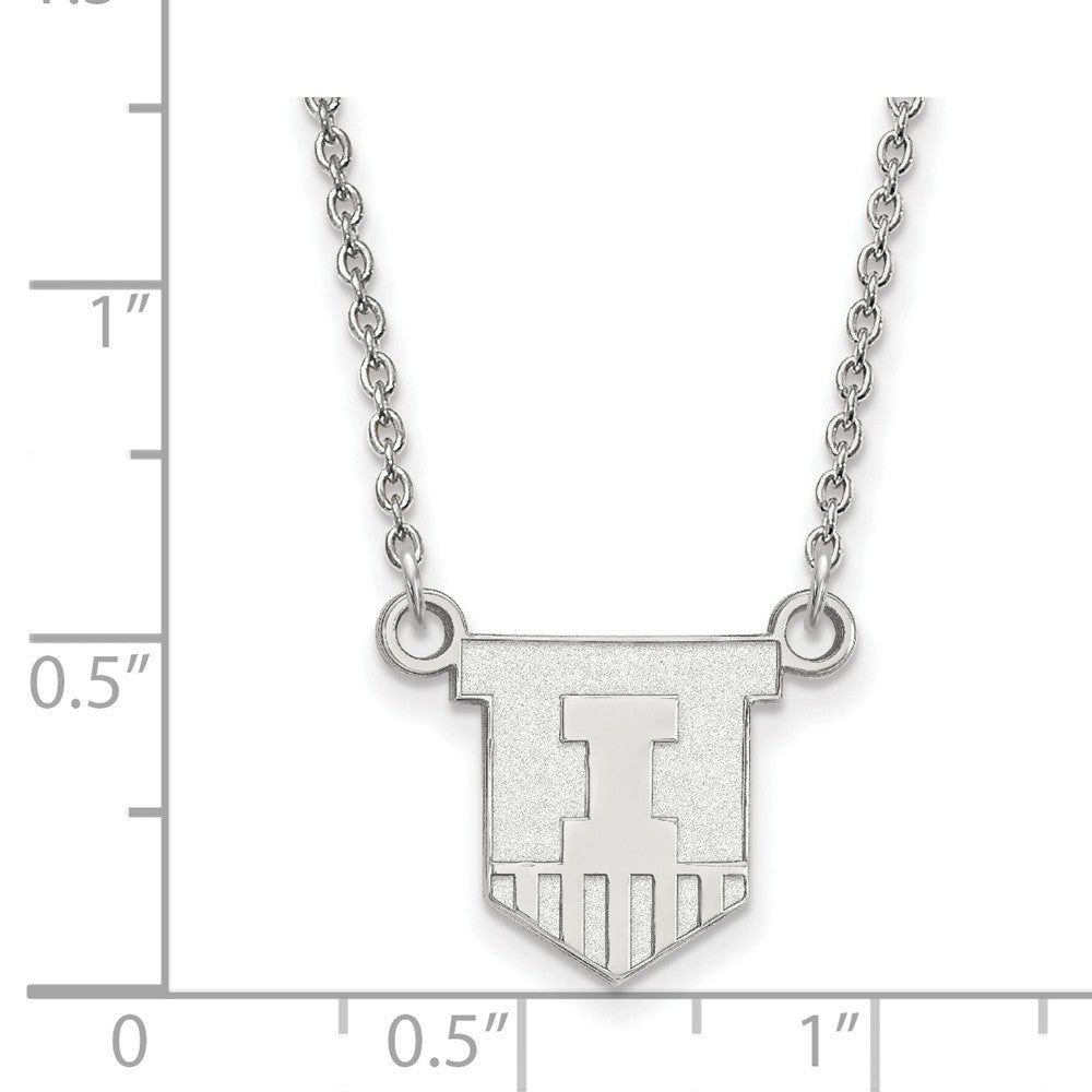 Alternate view of the Sterling Silver U of Illinois Small Shield Pendant Necklace by The Black Bow Jewelry Co.