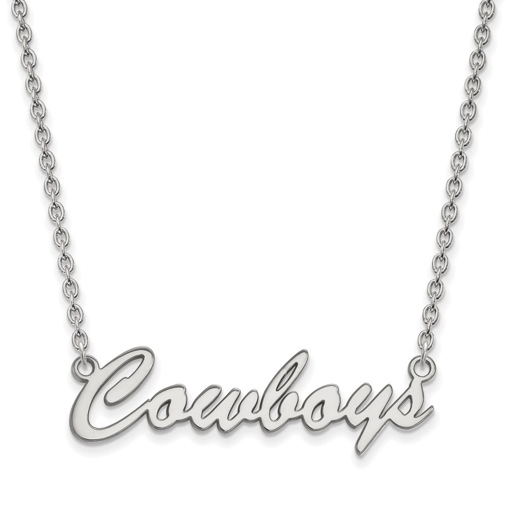 Sterling Silver Oklahoma State Med Script 'Cowboys' Pendant Necklace, Item N14013 by The Black Bow Jewelry Co.