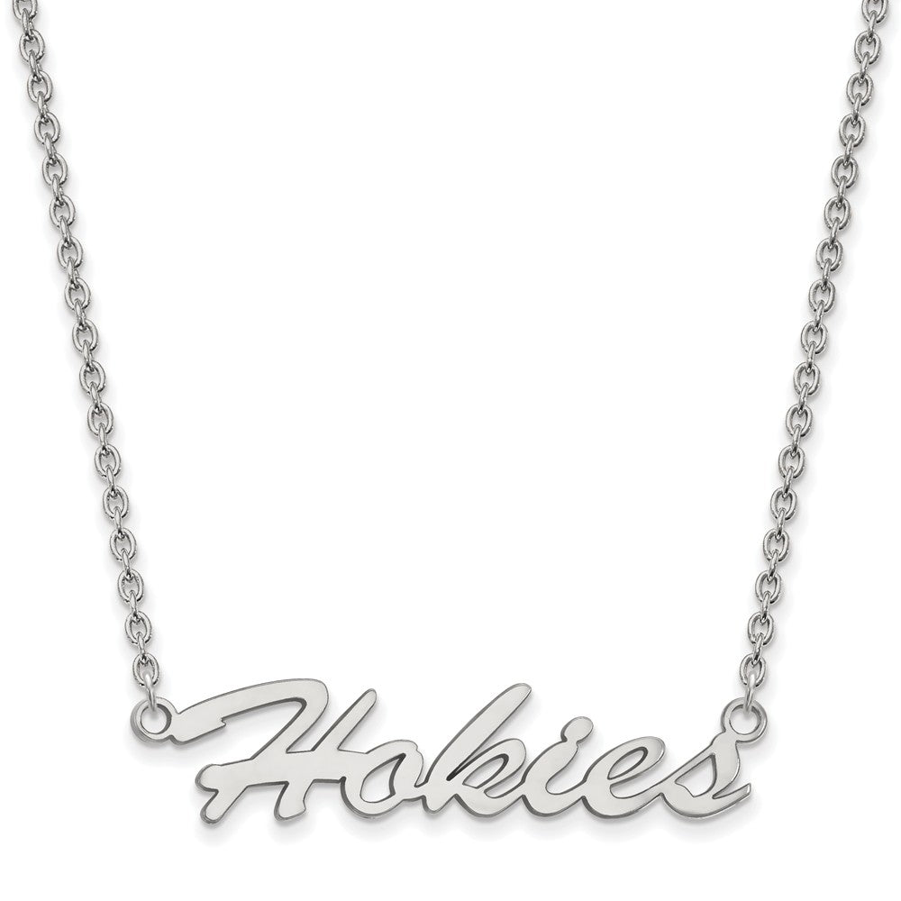 Sterling Silver Virginia Tech Medium Script 'Hokies' Pendant Necklace, Item N14020 by The Black Bow Jewelry Co.
