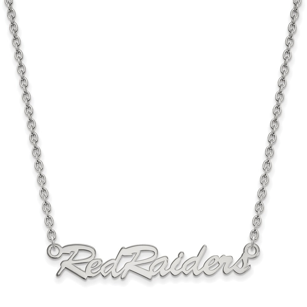 Sterling Silver Texas Tech U Medium Script &#39;Red Raiders&#39; Necklace, Item N14031 by The Black Bow Jewelry Co.