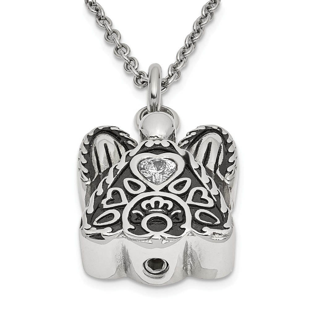 Alternate view of the Antiqued Stainless Steel CZ Birthstone Angel Ash Holder Necklace 18 In by The Black Bow Jewelry Co.