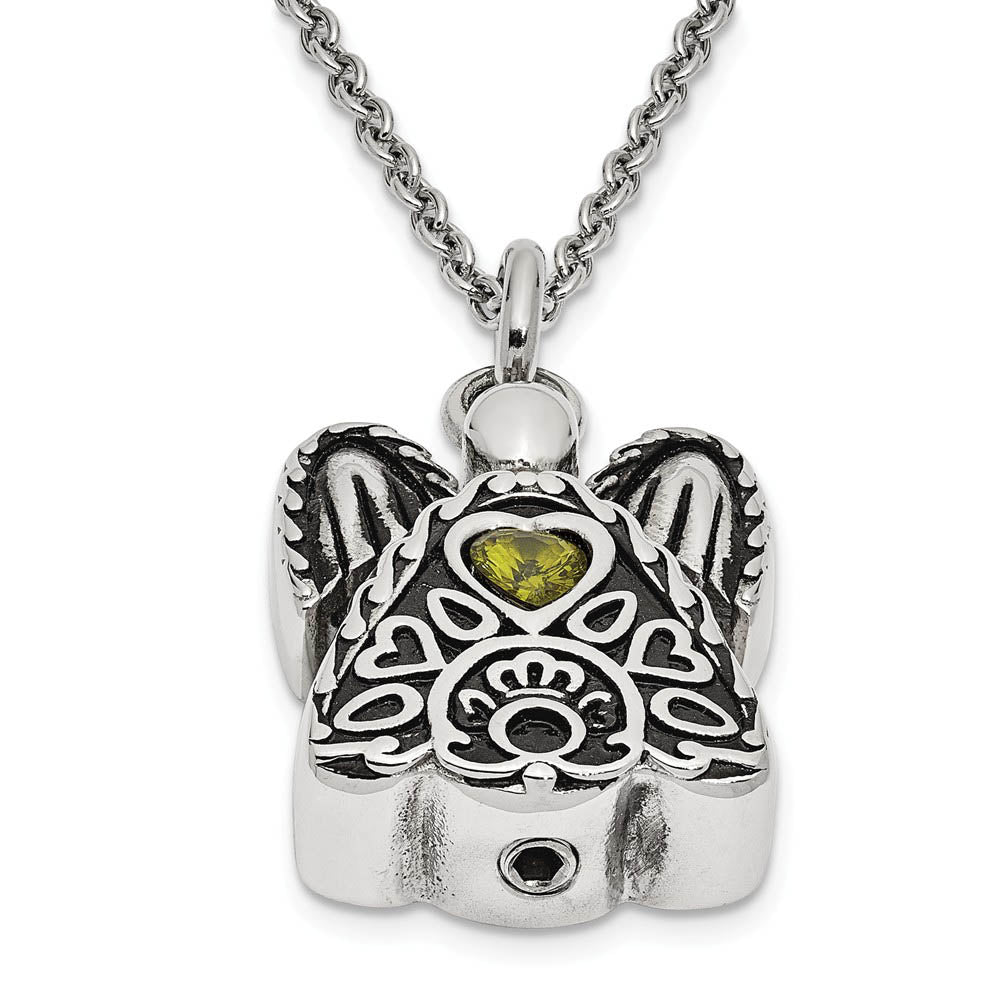 Alternate view of the Antiqued Stainless Steel August CZ Angel Ash Holder Necklace, 18 Inch by The Black Bow Jewelry Co.