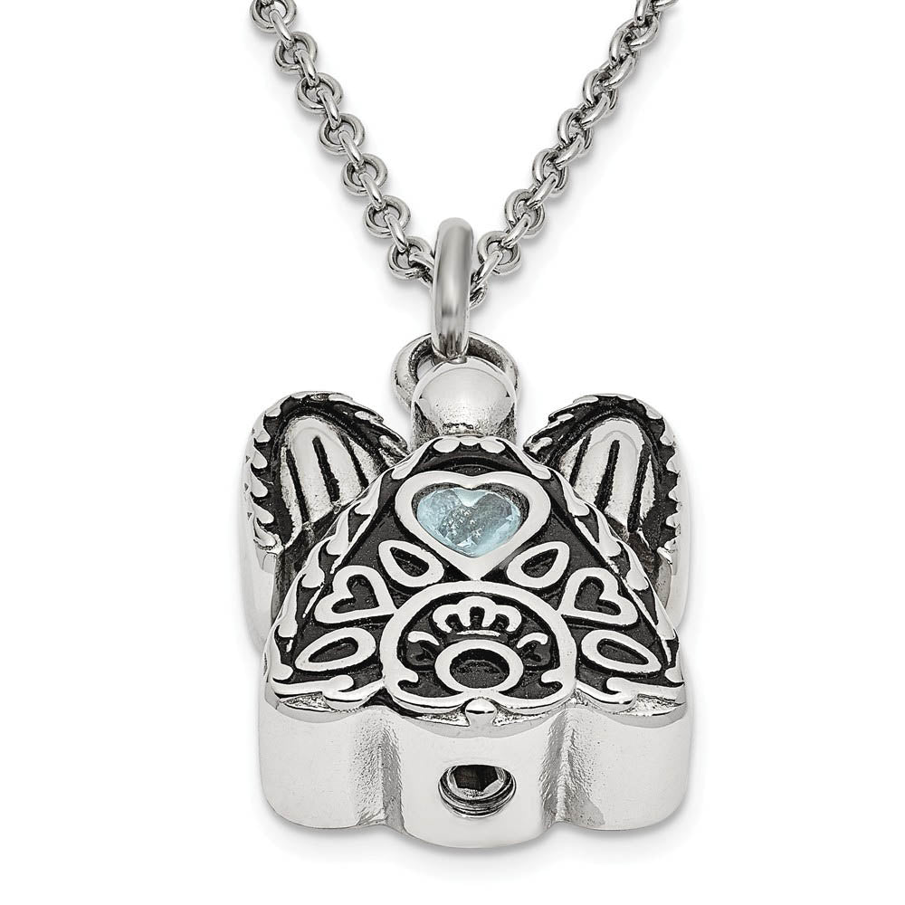 Alternate view of the Antiqued Stainless Steel March CZ Angel Ash Holder Necklace, 18 Inch by The Black Bow Jewelry Co.