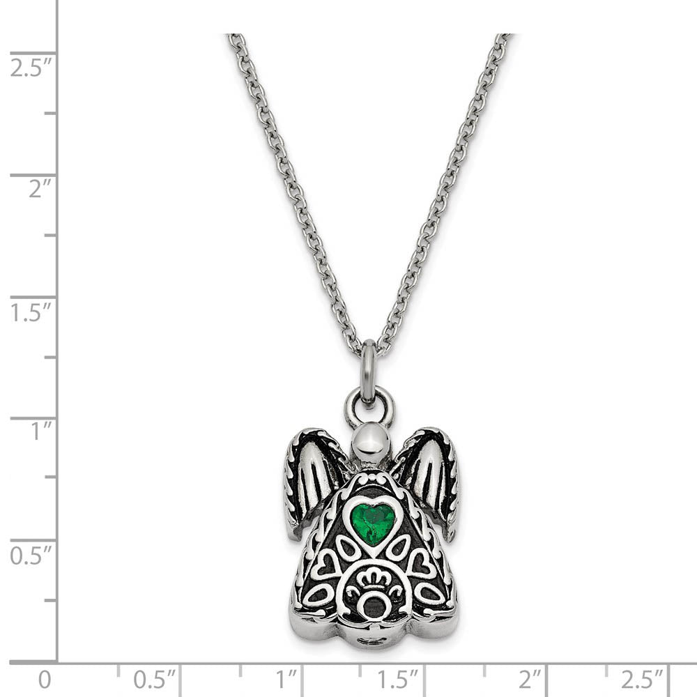 Alternate view of the Antiqued Stainless Steel May CZ Angel Ash Holder Necklace, 18 Inch by The Black Bow Jewelry Co.
