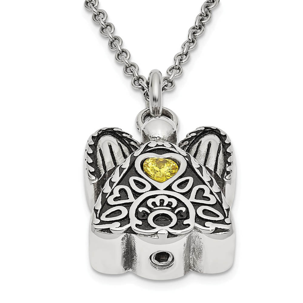 Alternate view of the Antiqued Stainless Steel November CZ Angel Ash Holder Necklace, 18 In. by The Black Bow Jewelry Co.
