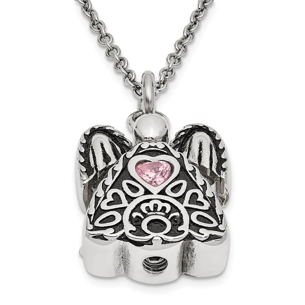 Alternate view of the Antiqued Stainless Steel October CZ Angel Ash Holder Necklace, 18 Inch by The Black Bow Jewelry Co.