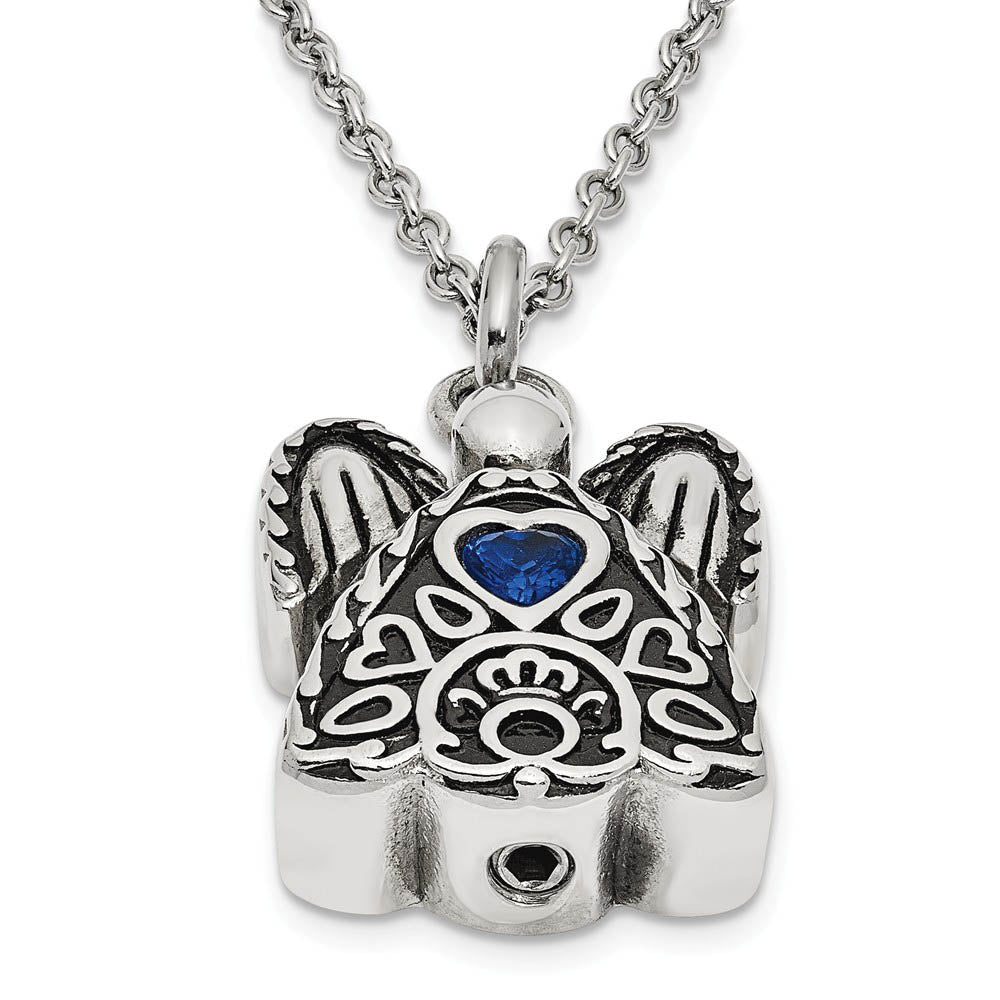 Alternate view of the Antiqued Stainless Steel September CZ Angel Ash Holder Necklace, 18 In by The Black Bow Jewelry Co.