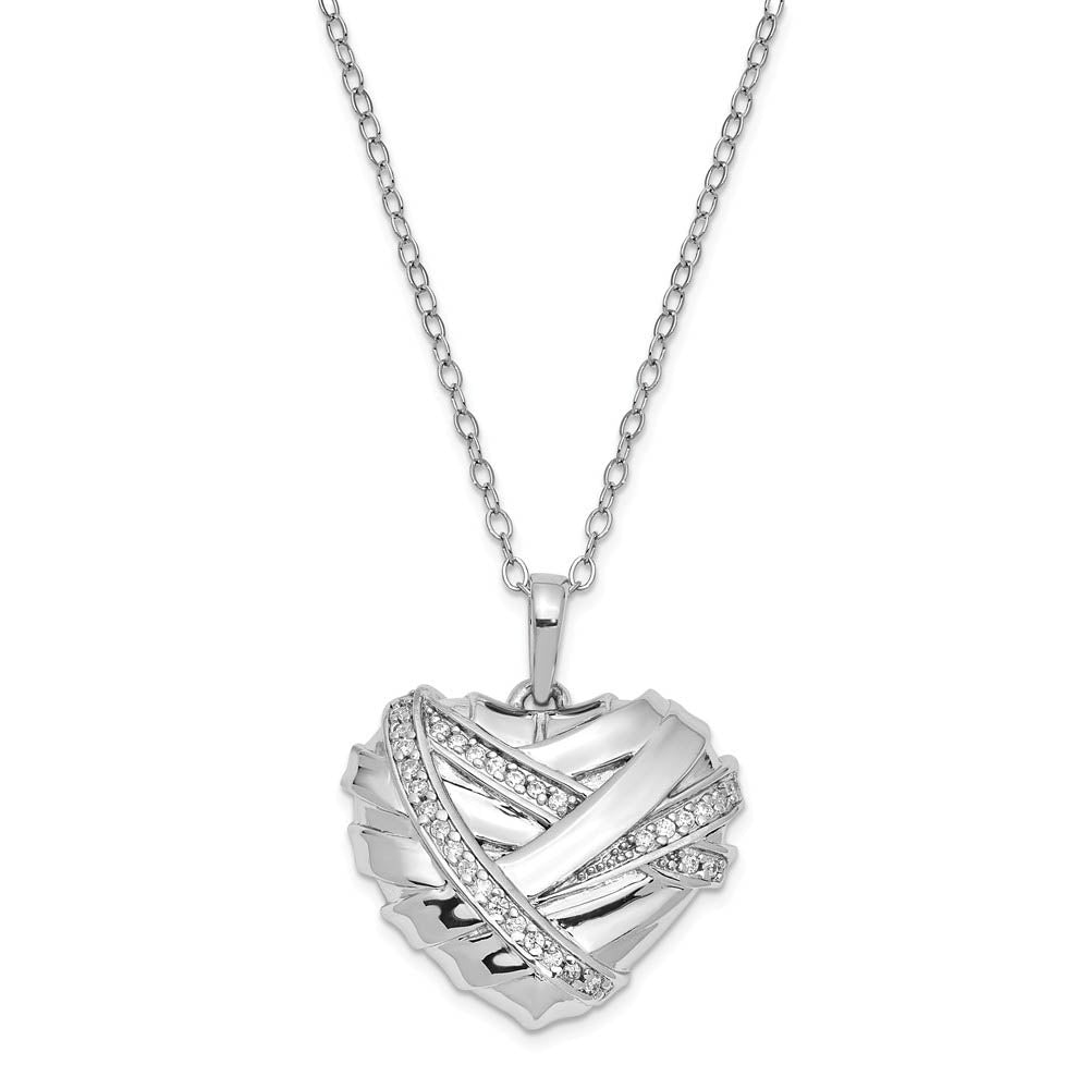 Sterling Silver &amp; CZ Bandaged Heart Ash Holder Necklace, 18 Inch, Item N14059 by The Black Bow Jewelry Co.
