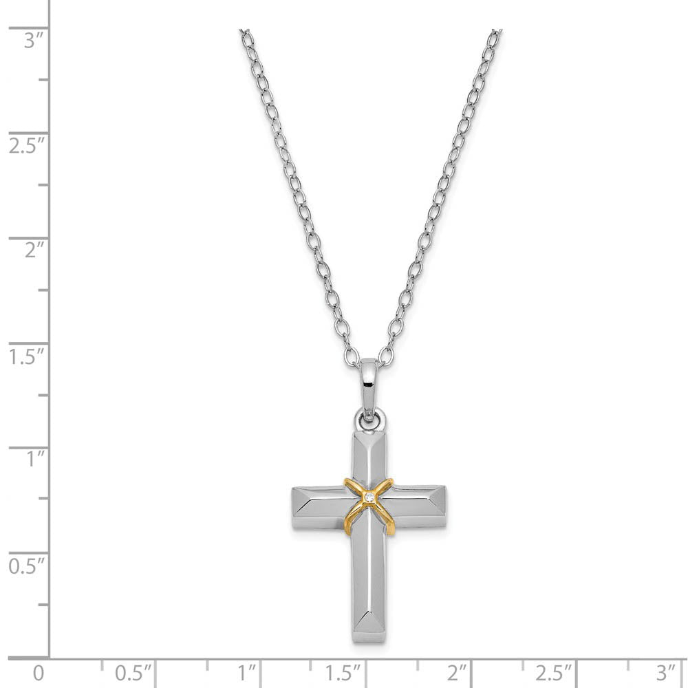 Alternate view of the Sterling Silver CZ Gold Tone Accent Cross Ash Holder Necklace, 18 Inch by The Black Bow Jewelry Co.