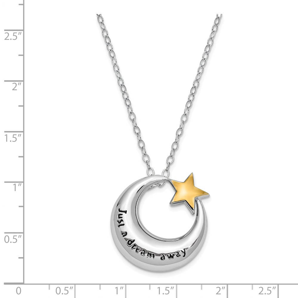 Alternate view of the Sterling Silver Gold Tone Accent Moon & Star Ash Holder Necklace, 18in by The Black Bow Jewelry Co.