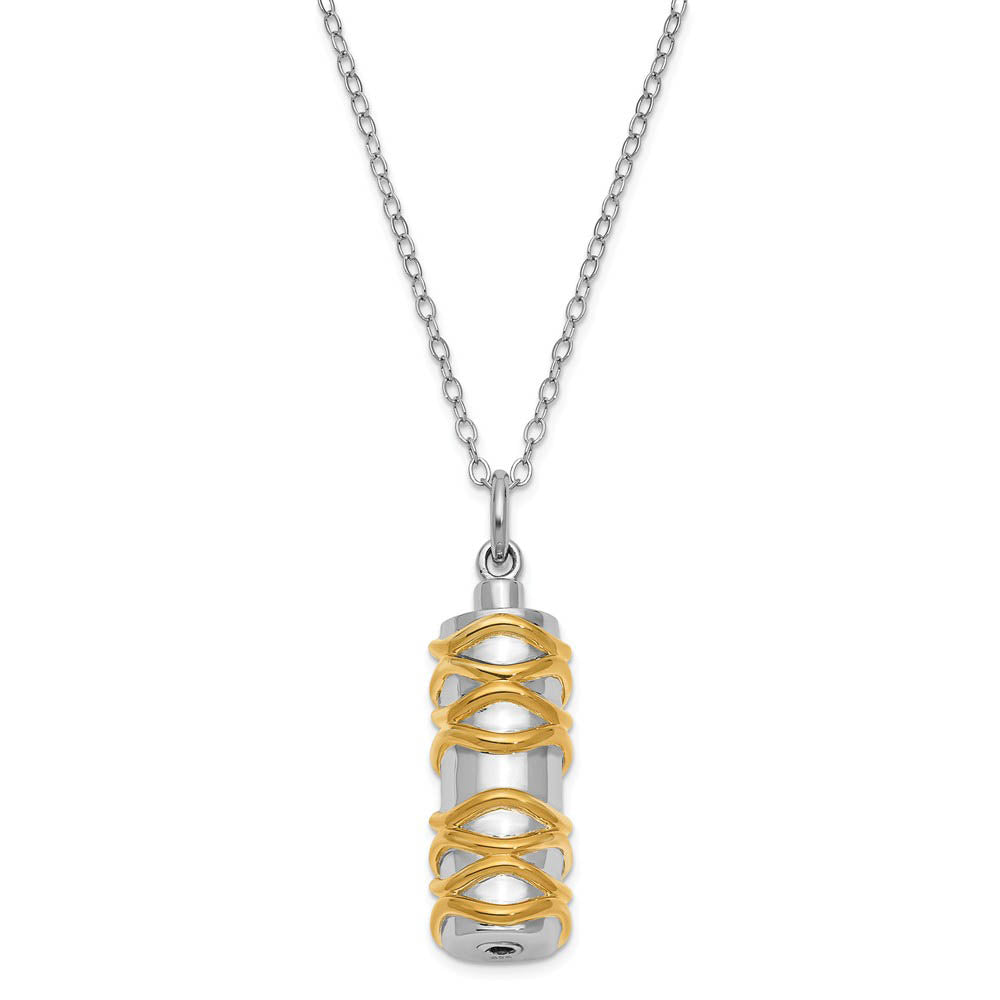 Alternate view of the Sterling Silver & Gold Tone Cylinder Ash Holder Necklace, 18 Inch by The Black Bow Jewelry Co.