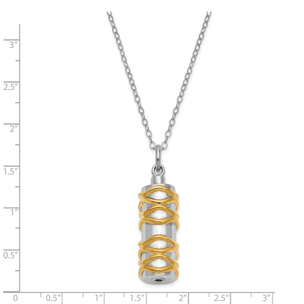 Alternate view of the Sterling Silver & Gold Tone Cylinder Ash Holder Necklace, 18 Inch by The Black Bow Jewelry Co.