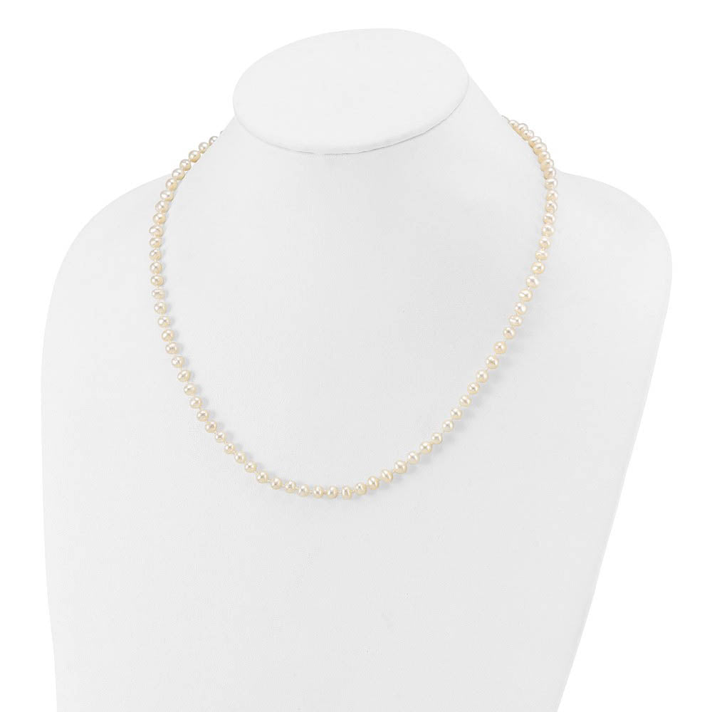 Alternate view of the 4-5mm, White FW Cultured Pearl & 14k Yellow Gold Clasp Necklace by The Black Bow Jewelry Co.