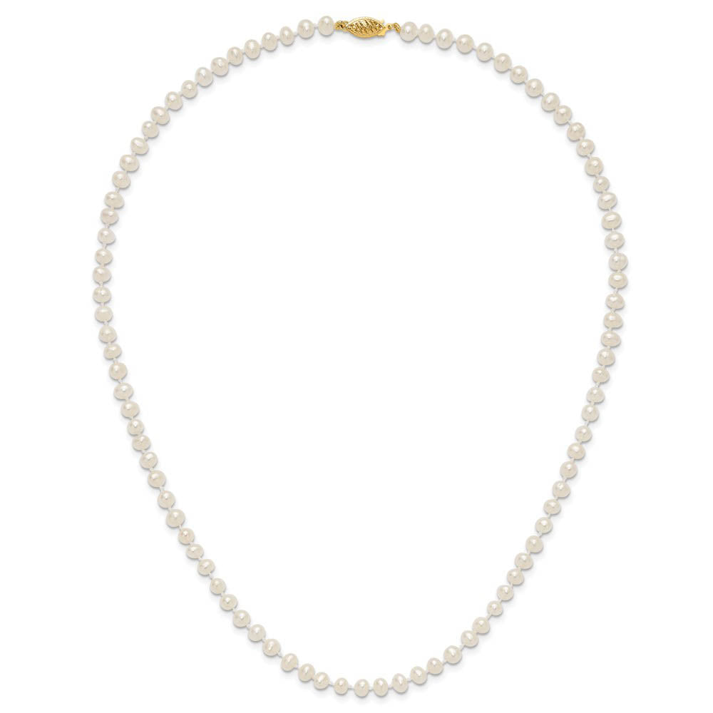 Alternate view of the 4-5mm, White FW Cultured Pearl & 14k Yellow Gold Clasp Necklace by The Black Bow Jewelry Co.