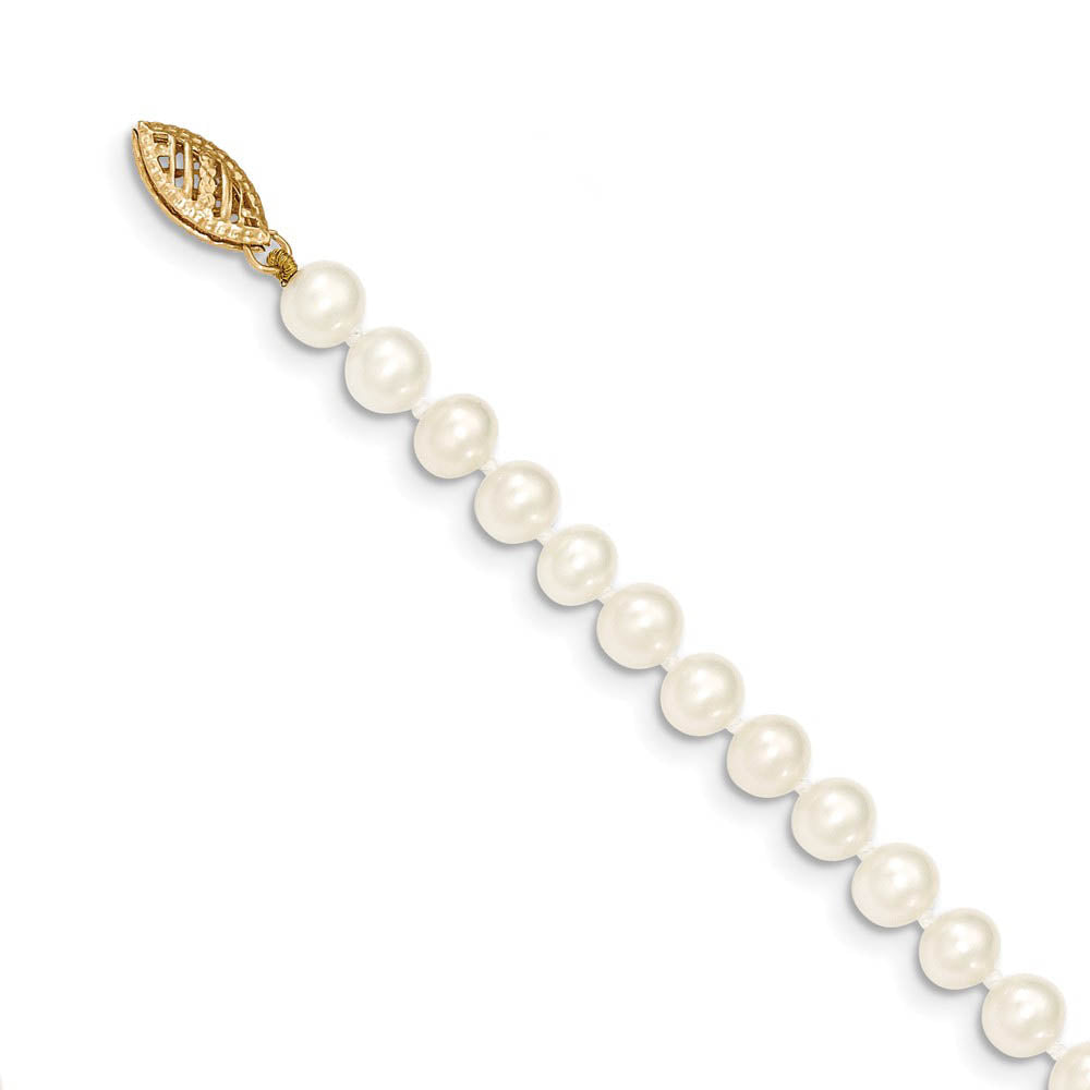 Alternate view of the 5-6mm, White FW Cultured Pearl & 14k Yellow Gold Clasp Necklace by The Black Bow Jewelry Co.