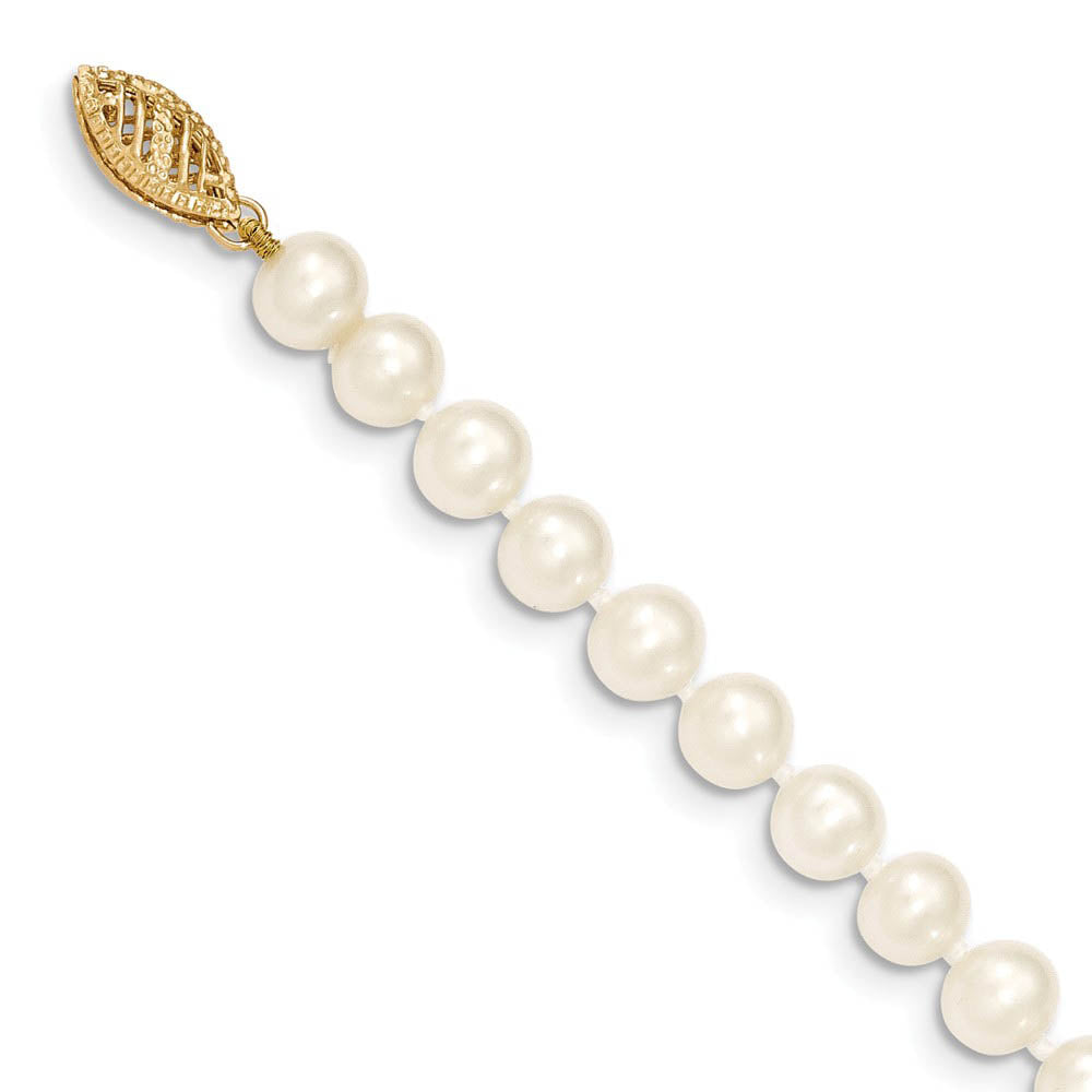 Alternate view of the 6-7mm, White FW Cultured Pearl & 14k Yellow Gold Clasp Necklace by The Black Bow Jewelry Co.