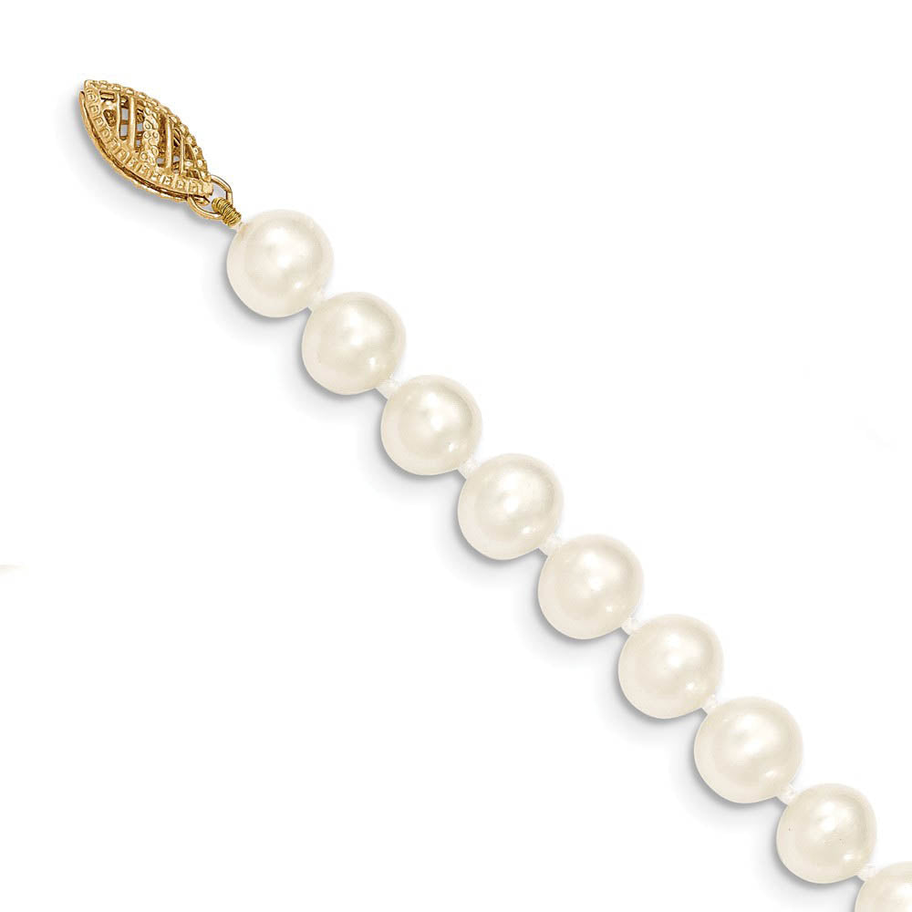 7-8mm, White FW Cultured Pearl & 14k Yellow Gold Clasp Necklace, Item N14085 by The Black Bow Jewelry Co.