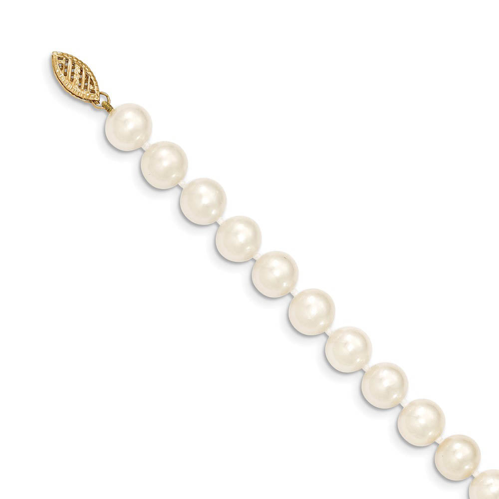 Alternate view of the 8-9mm, White FW Cultured Pearl & 14k Yellow Gold Clasp Necklace by The Black Bow Jewelry Co.