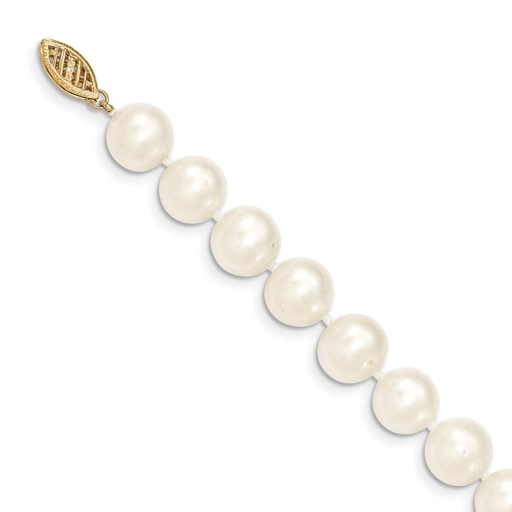 Alternate view of the 9-10mm, White FW Cultured Pearl & 14k Yellow Gold Clasp Necklace by The Black Bow Jewelry Co.