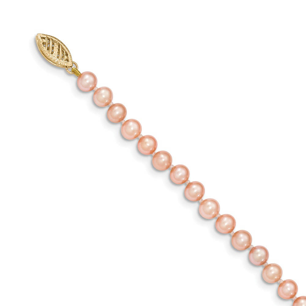 Alternate view of the 4-5mm, Pink FW Cultured Pearl & 14k Yellow Gold Clasp Necklace by The Black Bow Jewelry Co.