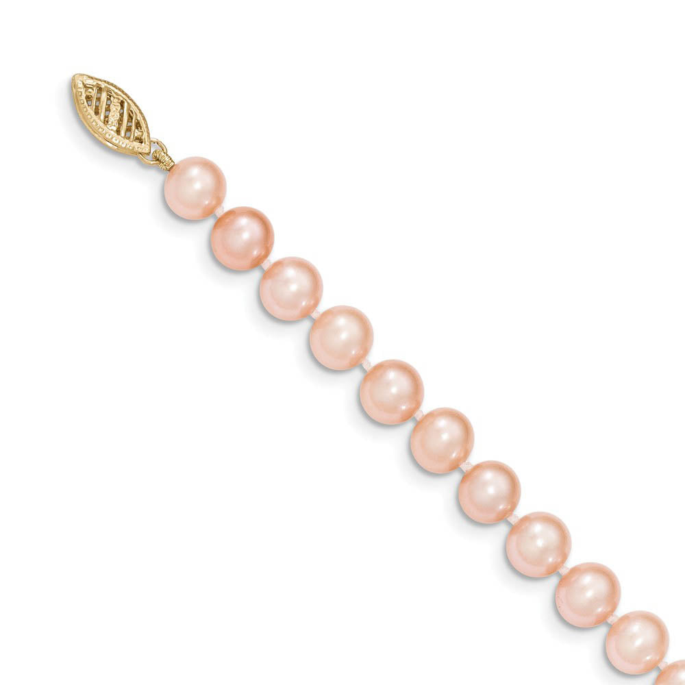 6-7mm, Pink FW Cultured Pearl & 14k Yellow Gold Clasp Necklace, Item N14092 by The Black Bow Jewelry Co.