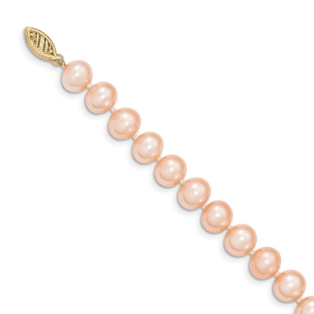 Alternate view of the 8-9mm, Pink FW Cultured Pearl & 14k Yellow Gold Clasp Necklace by The Black Bow Jewelry Co.